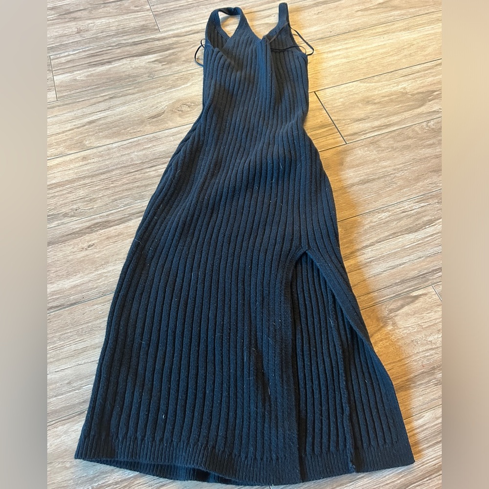 Hollis tee black ribbed soft dress with slit - Picture 3 of 4